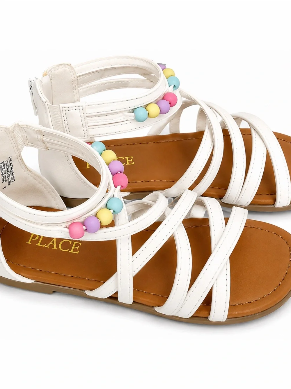 The Children’s Place Girls White Beaded Gladiator Sandals Size 1 NWT Summer